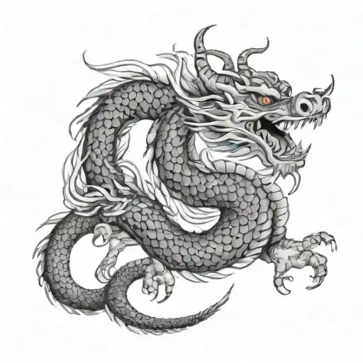 A tattoo design of a traditional Japanese dragon intertwined with elements of German historical architecture, symbolizing the client's interests in both cultures tattoo design idea