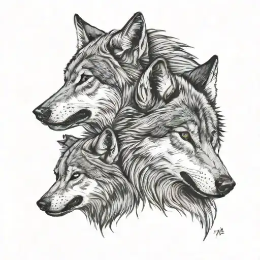calm wolf profile on right and snarling wolf profile on left tattoo design idea