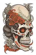 japanese, woman, demon, skull tattoo design idea