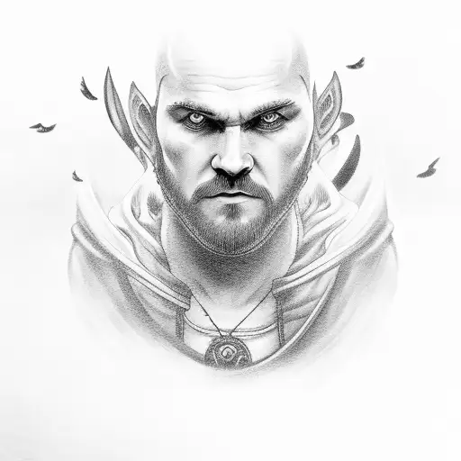 odins face with ships behind in a storm tattoo design idea