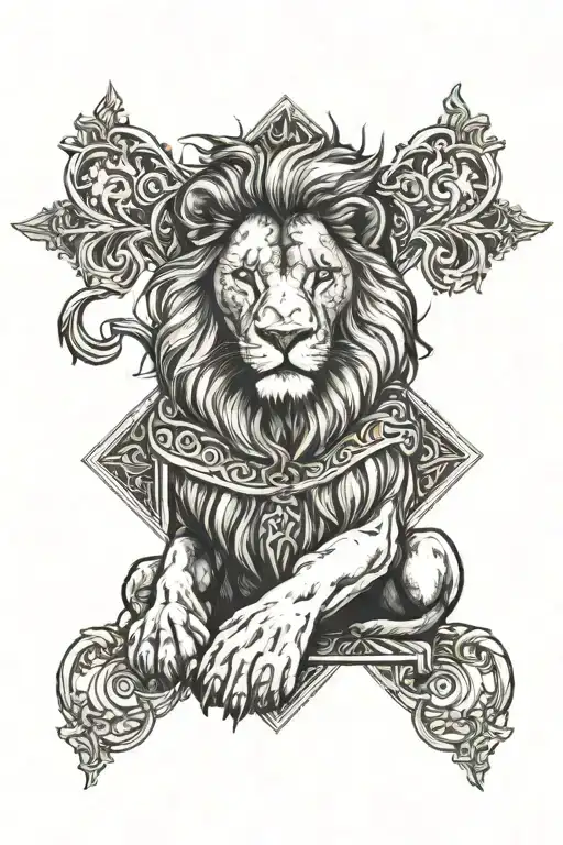 Lion with a religious cross tattoo tattoo design idea
