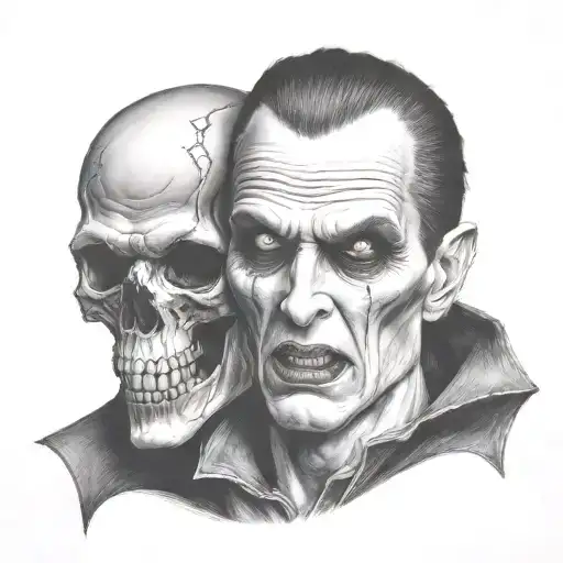 vampire with skull tattoo design idea