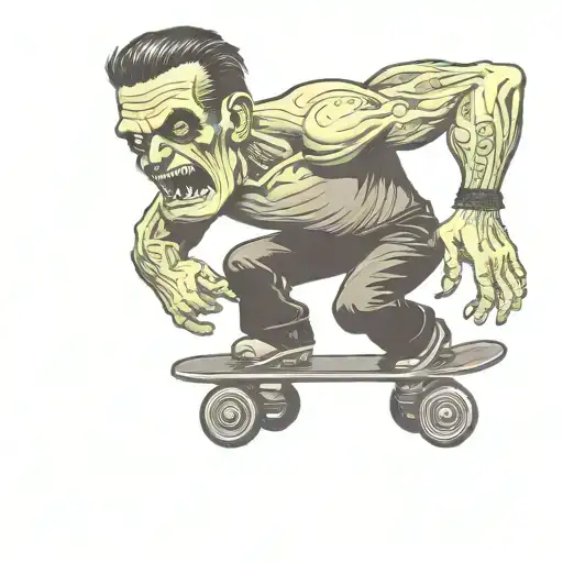 frankenstein roller skating tattoo design idea