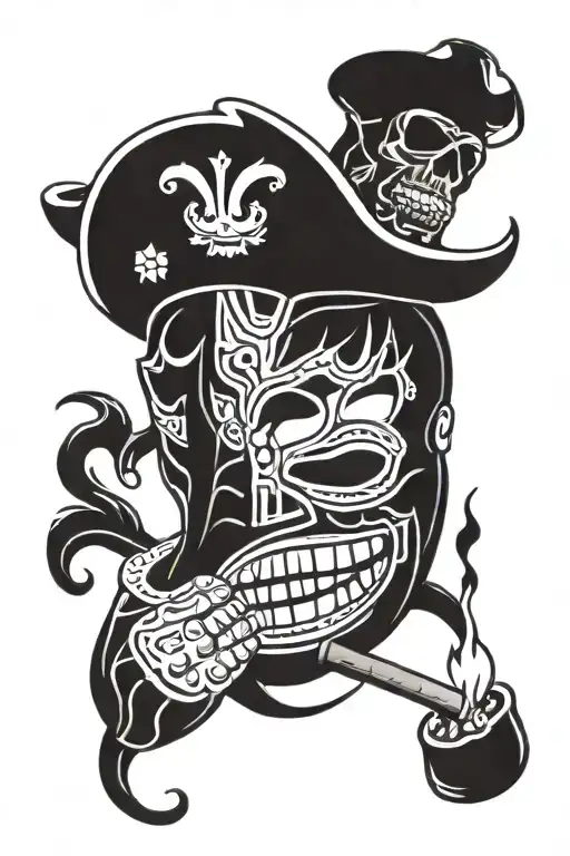 luchador mask with skull smile face smoking cigarette tattoo design idea