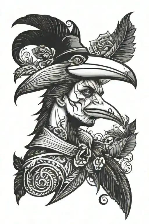 vampire portrait with toucan on his shoulder tattoo design idea