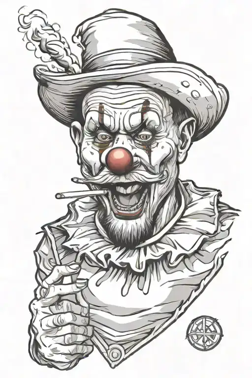 clown face smoking cigarette tattoo design idea