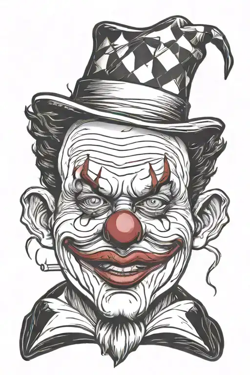 clown face smoking cigarette tattoo design idea