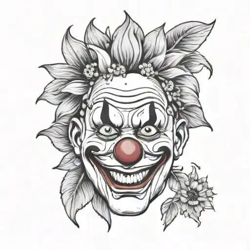 clown face with sunflower around   tattoo design idea