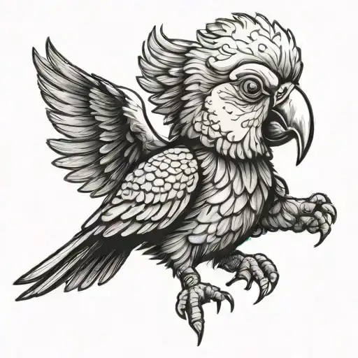 clown face parrot flying tattoo design idea