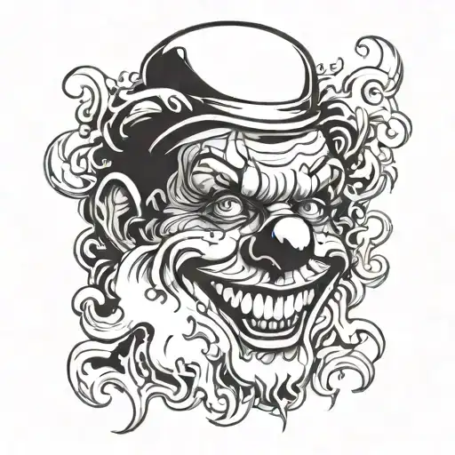 clown face with smoke coming tattoo design idea