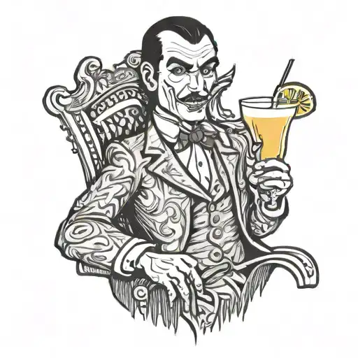 dracula drinking a pina colada cocktail tattoo design idea