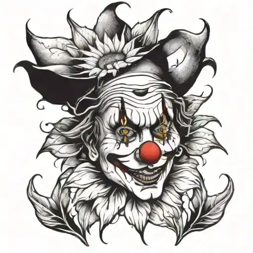 clown face with sunflower around   tattoo design idea