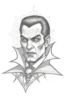 chicano style vampire with skull and spiderweb background  tattoo design idea