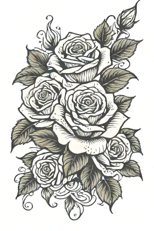 roses with B K tattoo design idea