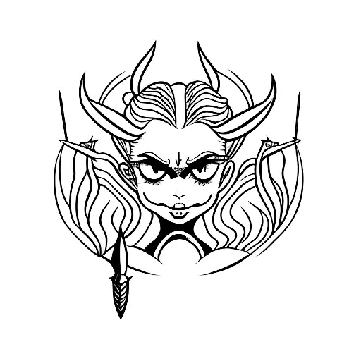 devil girl with blood and devil's spear tattoo design idea
