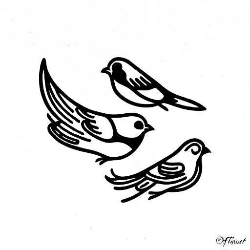 family four birds tattoo design idea