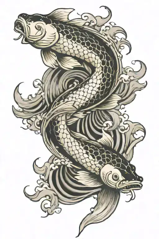 lightening and waves that lead into yin and yang koi fish tattoo design idea