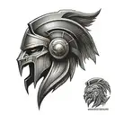 Spartan helmet fade into lion head tattoo design idea
