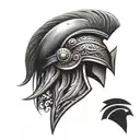 Spartan helmet fade into lion head tattoo design idea