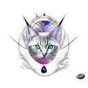 black Cosmic cat  tattoo design idea