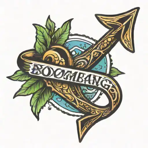 Small tattoo of a boomerang with he Word "Thoughts" inside the boomerang tattoo design idea