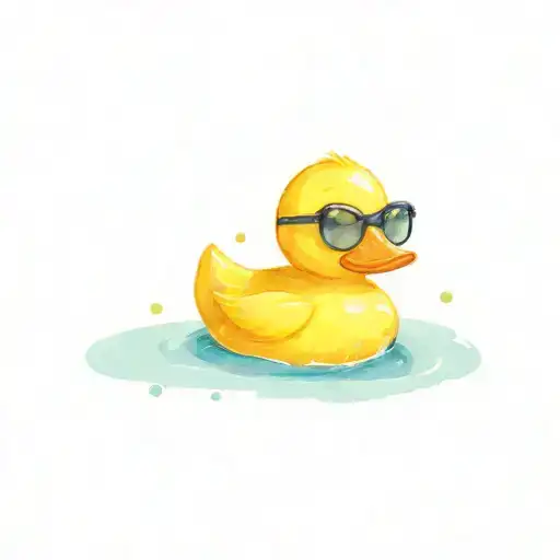 rubber duck with heart sunglasses sitting tattoo design idea