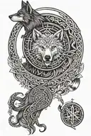 full sleeve Viking mandala design incorporating "the world serpent" a wolf, a crow and binding viking runes tattoo design idea
