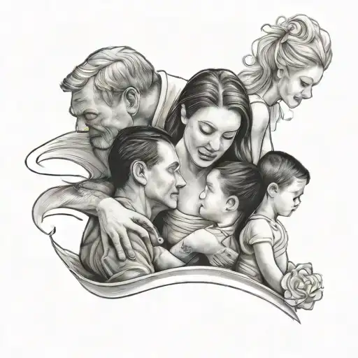 dad looking over wife, daughter and son tattoo design idea