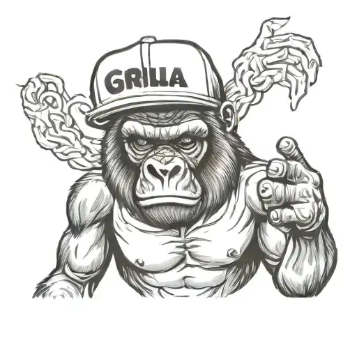 gorilla show middle finger snapback hat tattoo design idea