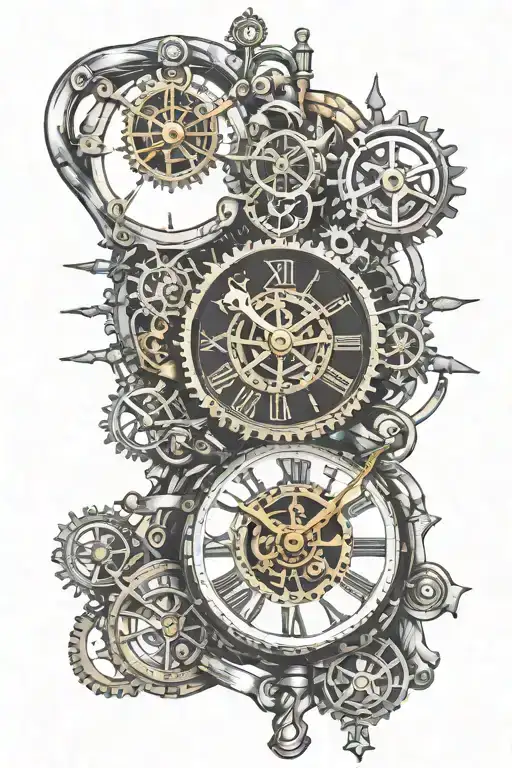 steampunk clock tattoo design idea