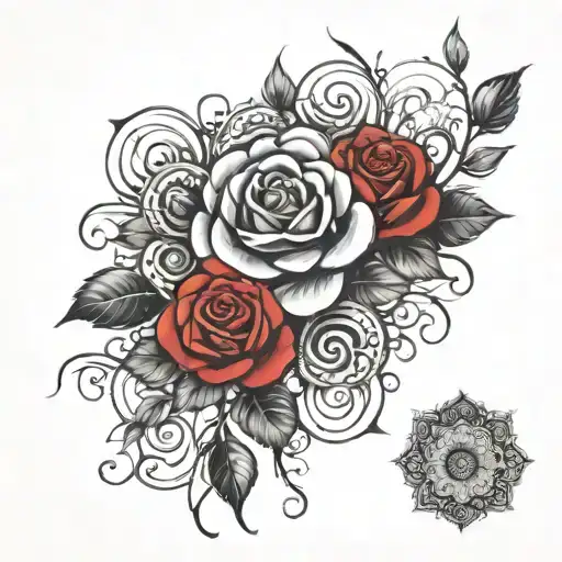 red and black roses with mandala design incorporating tattoo design idea