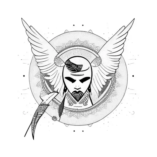 angel and bear tattoo design idea