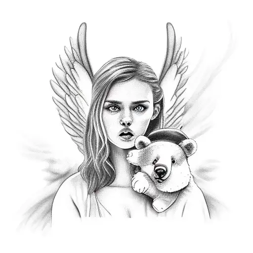 angel and bear tattoo design idea