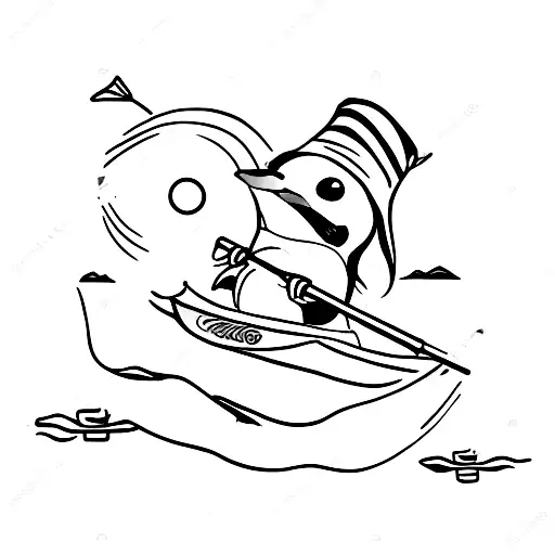 Penguin riding in a kayak  tattoo design idea