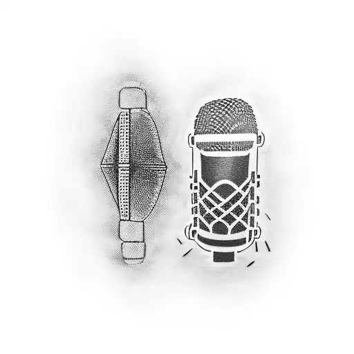 A tattoo of a microphone and electric guitar intertwined, representing the fusion of rap and rock music tattoo design idea