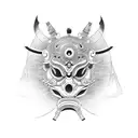 A tattoo of a traditional Japanese samurai mask with intricate dotwork patterns, symbolizing the client's admiration for Japanese culture and their warrior spirit tattoo design idea