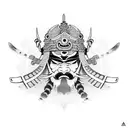 A tattoo of a traditional Japanese samurai mask with intricate dotwork patterns, symbolizing the client's admiration for Japanese culture and their warrior spirit tattoo design idea