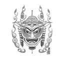 A tattoo of a traditional Japanese samurai mask with intricate dotwork patterns, symbolizing the client's admiration for Japanese culture and their warrior spirit tattoo design idea