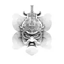 A tattoo of a traditional Japanese samurai mask with intricate dotwork patterns, symbolizing the client's admiration for Japanese culture and their warrior spirit tattoo design idea