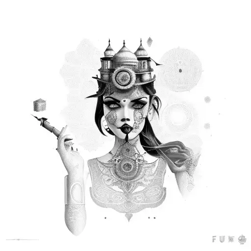 india, fumando, realista, com estilo steampunk tattoo design idea