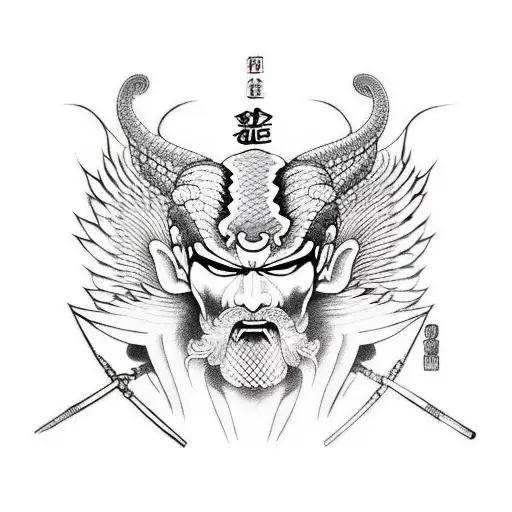 snake, lucifer, greek god with wings, and passionate eyes tattoo design idea