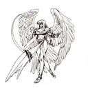 snake, lucifer, greek god with wings, and passionate eyes tattoo design idea