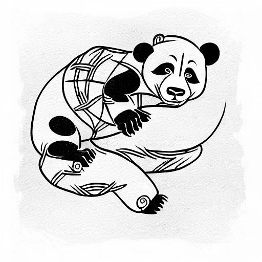 warrior panda and Pooh  climbing bamboo  tattoo design idea