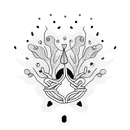 A dotwork tattoo of a supervisor's hand holding a leash, with a trail of paw prints leading to a plant pot tattoo design idea