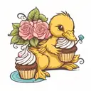 a baby duckling holding a cupcake tattoo design idea