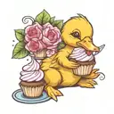 a baby duckling holding a cupcake tattoo design idea