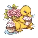 a baby duckling holding a cupcake tattoo design idea