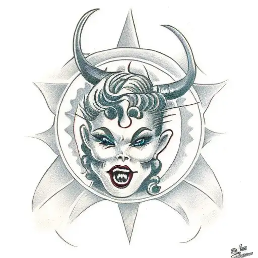 devil with an halo lying down tattoo design idea