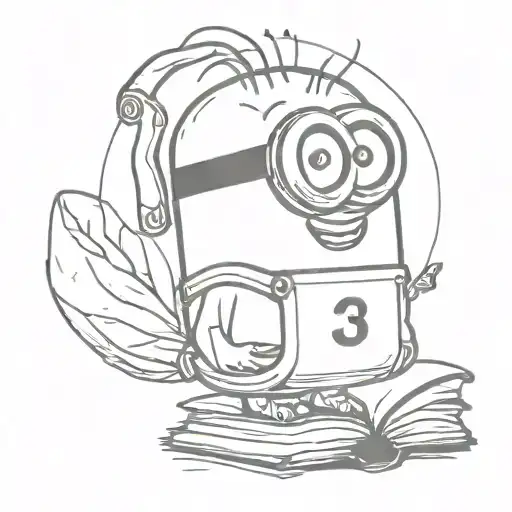 book with a minion and the number 371 in the cover tattoo design idea