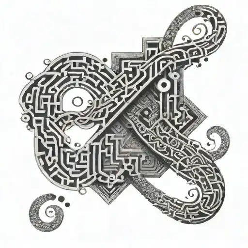 A stylized number 7 intertwined with a intricate maze design, reflecting your love for puzzles and mysteries tattoo design idea